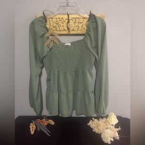 Paper Crane Sage Green Smocked Blouse